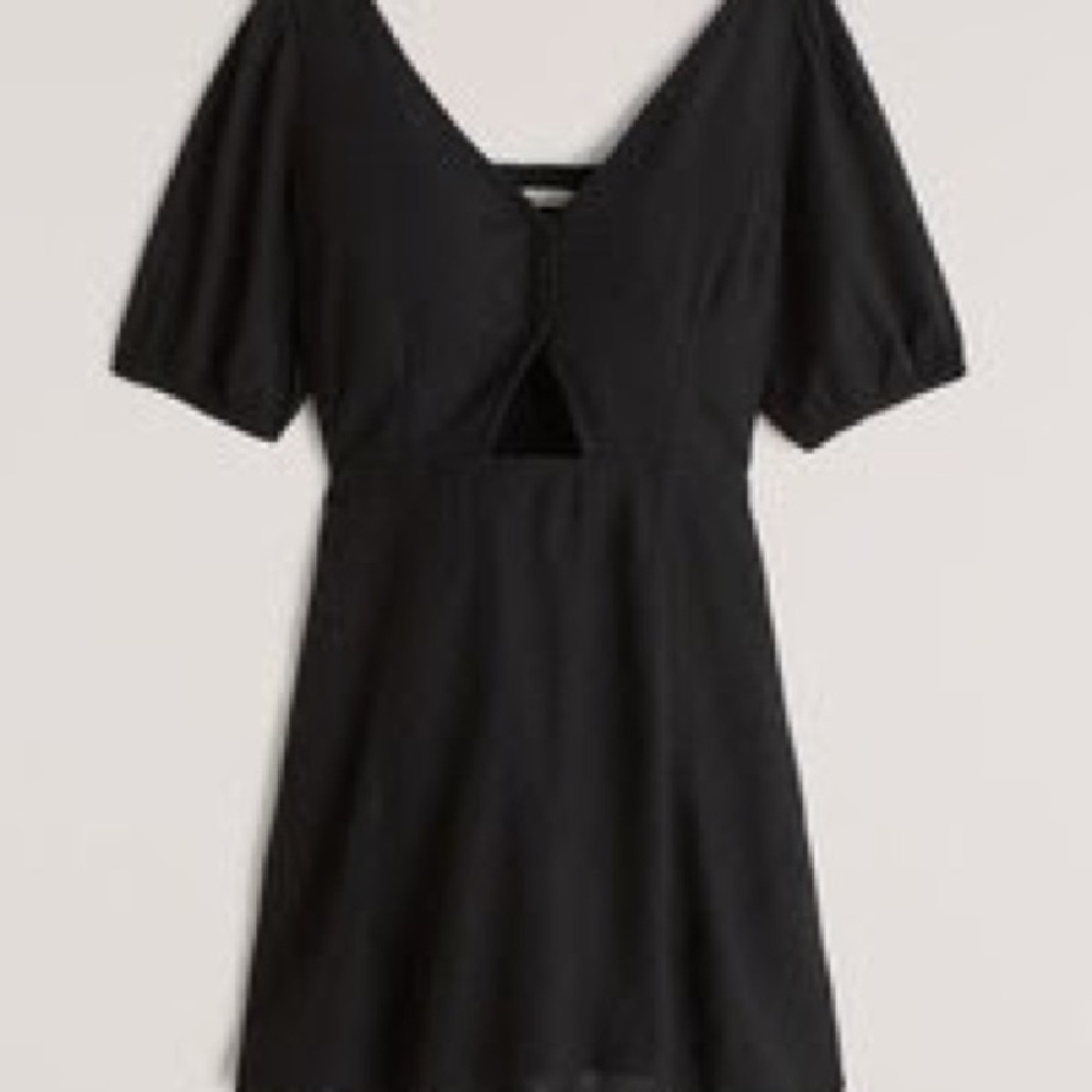 Abercrombie puff sleeve cutout linen mini dress size M, black